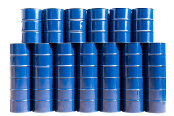New Steel Barrel, blue oil tank stack many drum in Toxic waste