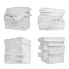 Set with stacks of blank paper on white background