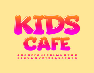 Vector modern logo Kids Cafe. Bright Colorful Font. Cute Alphabet Letters and Numbers set