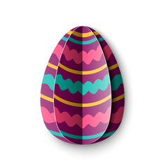Easter Egg multi colored ornate in paper cut style isolated on white background. Lilac paper origami technique and trendy design. Vector illustration