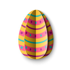 Easter Egg multi colored ornate in paper cut style isolated on white background. Yellow paper origami technique and trendy design. Vector illustration