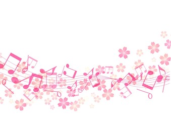 桜と音符が流れるイラスト no.01
