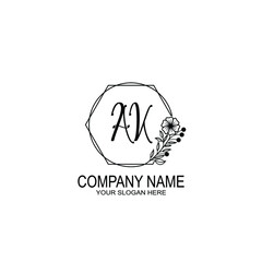 AK Initials handwritten minimalistic logo template vector
