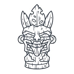 Trendy hawaii wooden tiki mask for surfing bar. Traditional ethnic idol of hawaiian, maori or polynesian. Old tribal totem
