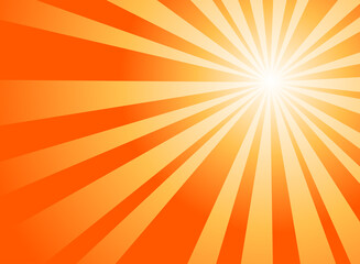 Sunlight rays horizontal background. Bright orange color burst background. Vector illustration.