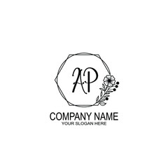 AP Initials handwritten minimalistic logo template vector