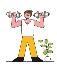 ダンベルでトレーニングする男性