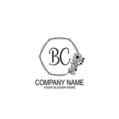 BC Initials handwritten minimalistic logo template vector