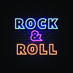 Rock And Roll Neon Signs Vector. Design Template Neon Style