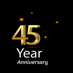 Obraz premium 45 Years Anniversary Celebration Gold Black Background Color Vector Template Design Illustration