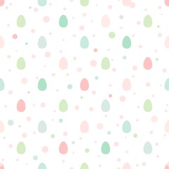 Seamless pattern with Easter eggs and dots of different colors isolated on white.