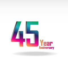 45 Years Anniversary Celebration Rainbow Color Vector Template Design Illustration