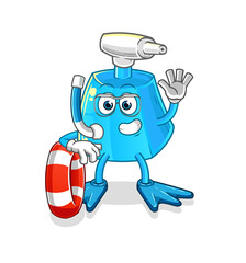 cleaning spray swimmer with buoy mascot. cartoon vector