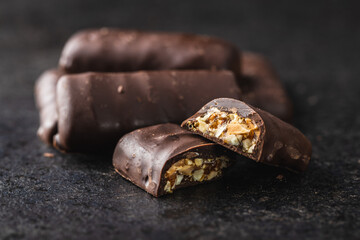 Chocolate bars with nuts filling.