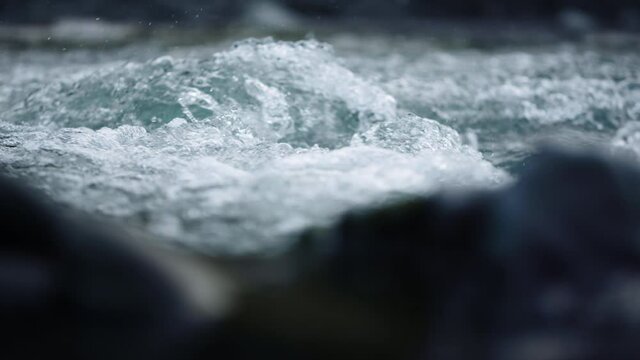 Abundant mountain river running in carpathian. Wild stream seething in park.