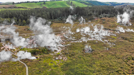 Aerial view of Rotorua Craters of the Moon, New Zealand