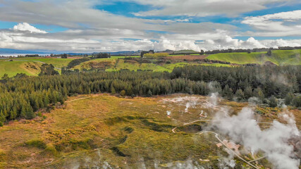 Aerial view of Rotorua Craters of the Moon, New Zealand