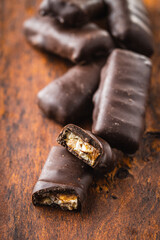 Chocolate bars with nuts filling.