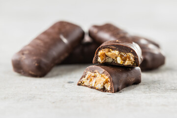 Chocolate bars with nuts filling.