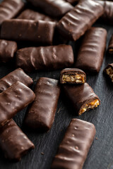 Chocolate bars with nuts filling.