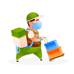 Courier with a thermal bag and delivery containers