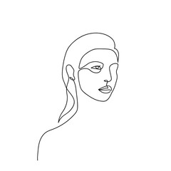 Continuous line abstract face. Contemporary minimalist female portrait. Hand drawn line art of woman. Beauty minimalist concept. Vector