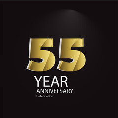 55 Years Anniversary Celebration Gold Black Color Background Vector Template Design Illustration