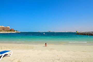 Fototapeta na wymiar Sandy beach in Ras al Khaimah, Marjan island. 