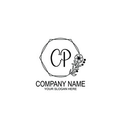 CP Initials handwritten minimalistic logo template vector