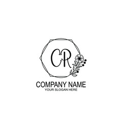 CR Initials handwritten minimalistic logo template vector