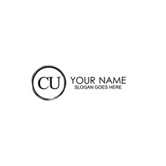 CU Initials handwritten minimalistic logo template vector