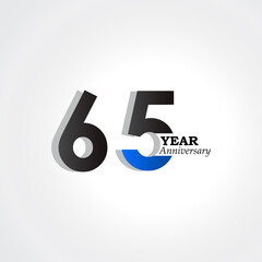65 Years Anniversary Celebration Blue Color Vector Template Design Illustration