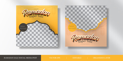 Ramadan Kareem Sale social media post template. square flyer and banner. Blue background. editable vector illustration and organized layer.