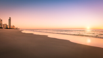 Sunrise, Surfers Paradise Beach. This popular beach is on the Gold Coast, Queensland, Australia.