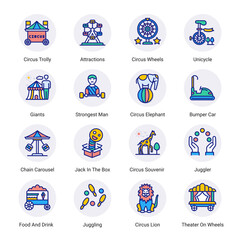 Circus Elements Filled Circle Icons - Stroked, Vectors
