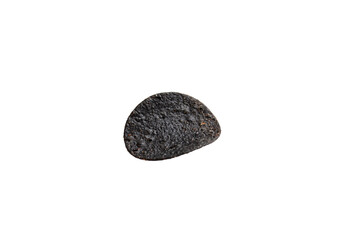 Black potato chips isolated on white background . Unusual chips. Unhealthy eat. Junk food. 
