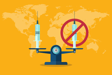 Balance vaccination and anti-vaccination. Vaccination or Anti-vaccination concept, vector illustration