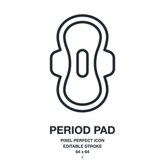 Period pad editable stroke outline icon isolated on white background vector illustration. Pixel perfect. 64 x 64.