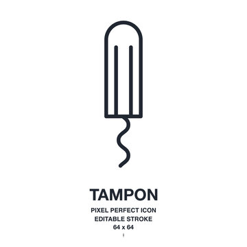 Menstrual tampon editable stroke outline icon isolated on white background vector illustration. Pixel perfect. 64 x 64.