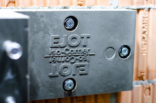 Kyiv, Ukraine - March 17, 2021: EJOT Iso-Corner installation angle