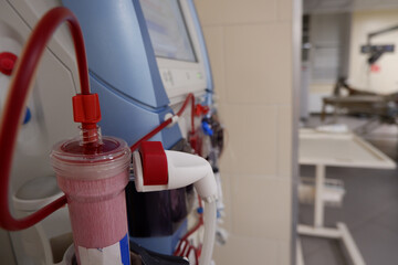 fragment of apaarat for gemodialysis-artificial kidney.selective focus