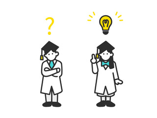 考えるこどもとアイデアをひらめくこどものイメージイラスト素材