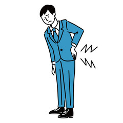腰痛　男性　若い　スーツ　手描き　イラスト　水彩
