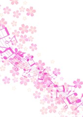 桜と音符が流れるイラスト no.07