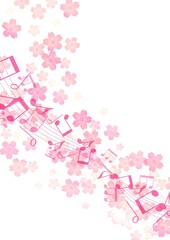 桜と音符が流れるイラスト no.05