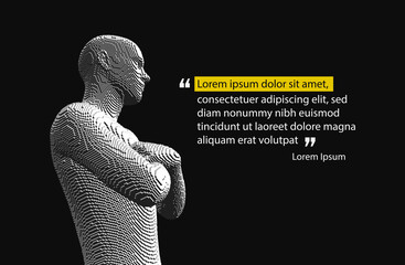 Man crossing his arms over his chest. Text in brackets. Cover design template. Voxel art. 3D vector illustration for presentation.