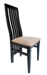 Photo of a wooden chair with upholstery on a white background