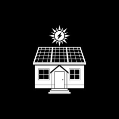 House solar panel icon isolated on dark background