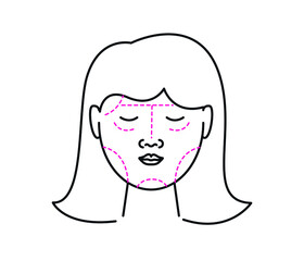 Woman face with the effect of stretching and lifting facial, facial surgery arrows. plastic surgery, aesthetics concept. Isolated in white background. Skin care.