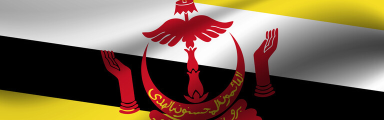 Banner with the flag of Brunei. Fabric texture of the flag of Brunei